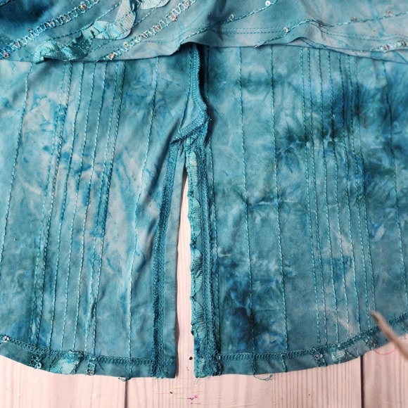 Sami & Jo Asymmetrical Tunic Top 2X Aqua Green Boho Fairycore Sequin Embroidered - Picture 8 of 10